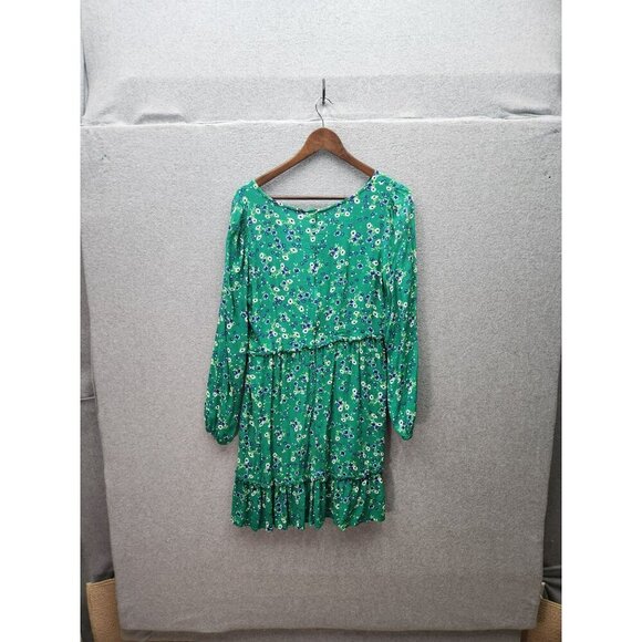 Loft Floral Green Long-Sleeve Tiered Dress Size 12 By Loft - Picture 4 of 4